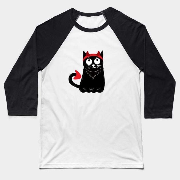 Halloween Black Cat Demon Baseball T-Shirt by AvocadoShop